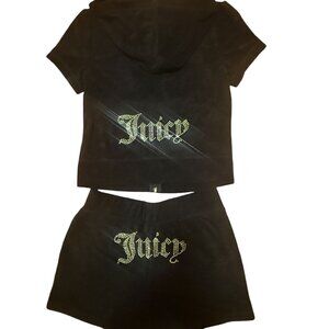 Juicy Couture Tracksuit Terry Short Sleeve Jacket & Shorts Set Liquorice